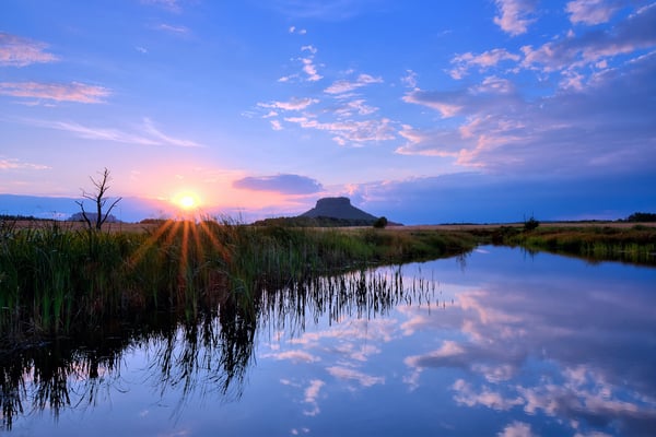 Sonnenuntergang am Hörnelteich bei Gohrisch. 