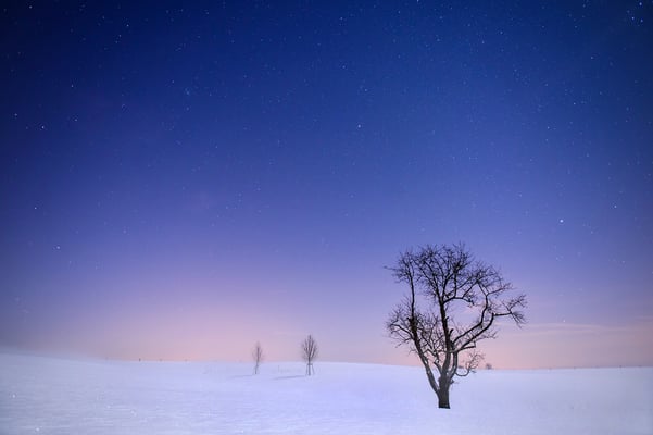 Eine zunehmende Mondsichel sorgte für die ausreichende Aufhellung des Vordergrundes.