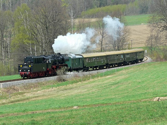 Nochmal 50 3648 auf der Sebnitztalbahn, es sollte ihr letzter Besuch auf der Strecke werden, bei Krumhermsdorf, 23.04.2005, Foto: Jürgen Vogel
