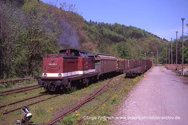204 223 bei der Zusammenstellung eines Güterzuges in Rathmannsdorf. 05.05.1999 Foto: Ingo Fritzsch