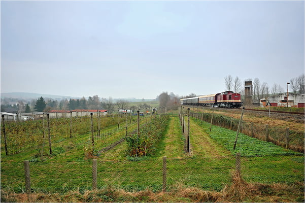 Nachdem in Neustadt die Fahrtrichtung geändert wurde ging es weiter nach Pirna, hier beim Obstbau Menzel in Stolpen. Ein großer Dank geht an die OSEF, eine leider traurige Entwicklung, dass ihr Sonderzug der einzige im Jahr 2014 blieb... 30.11.14