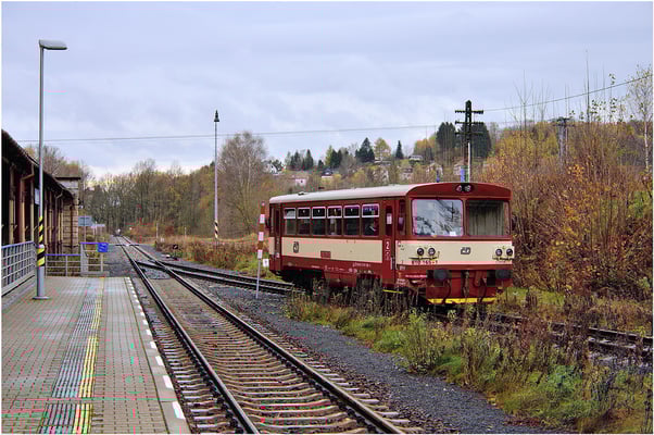 03.11.2013: Gleisbau in Sebnitz (im Hintergrund zu sehen) und Weicheneinbau im Bahnhof Sebnitz sind fertig gestellt. In Dolni Poustévna hat 810 165-1 Platz gemacht für den gleich von Decin einfahrenden Regio Shark. 