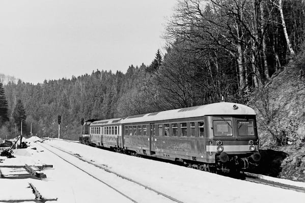 V 100 mit Leipziger Wendezugeinheit in Ulbersdorf. 