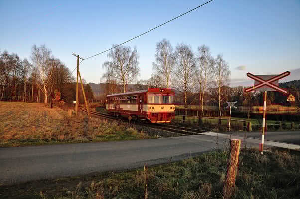 810 183 Dolni Poustevna-Rumburk am BÜ kurz vor dem Haltepunkt Horni Poustevna. 19.11.2012
