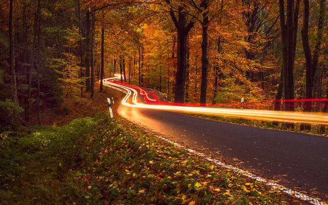 Leuchtspuren (Langzeitbelichtung) auf dem Ziegenrücken.