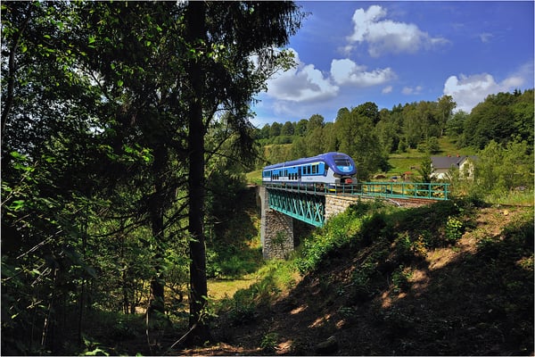 Regio Shark 844 029 Dolni Poustevna-Rumburk auf dem Viadukt bei Horni Poustevna. Juni 2014.