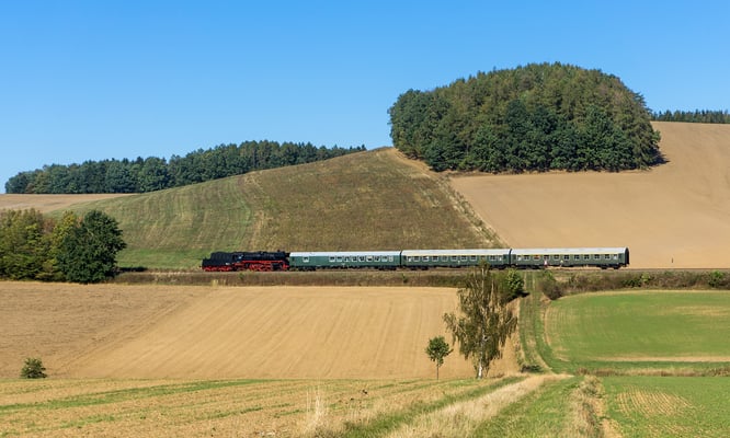 Nach einem kurzen Halt in Neustadt ging es Tender voran wieder zurück nach Pirna, hier am Karrenberg zwischen Neustadt und Langenwolmsdorf. Foto: Jürgen Vogel