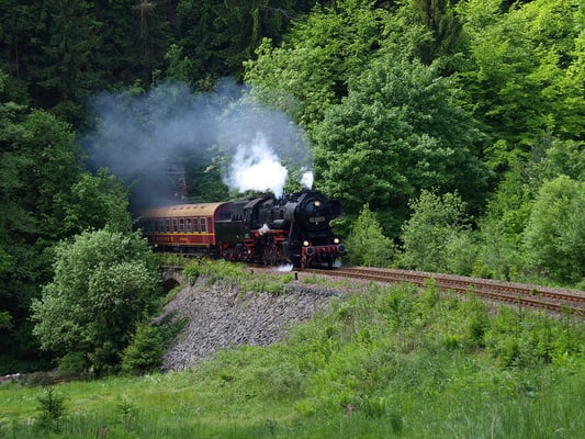 Der gleiche Standpunkt am Tunnel 3 nahe Ulbersdorf nur ein Tag später, 52 8080-5 donnert aus dem Tunnel, Foto: Friedemann Riebe