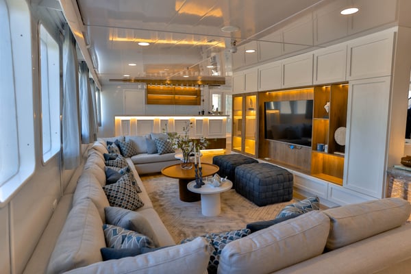 Lounge area inside the boat Galaxy Diver II - Galapagos Shark Diving