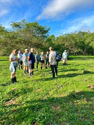 Jonathan Green explains to the group about Giant tortoises