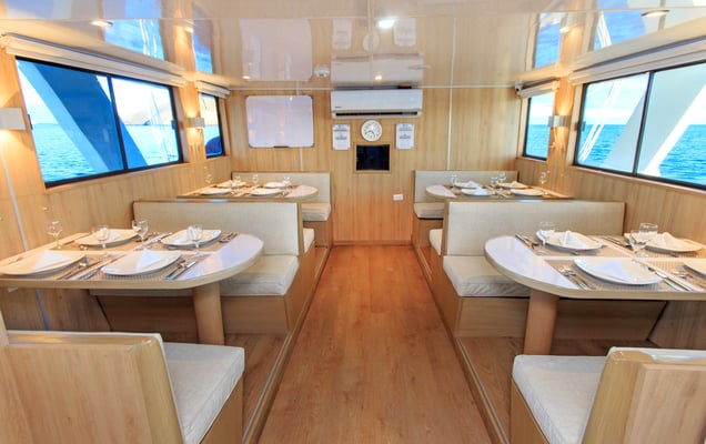 Dining area of the boat for the Galapagos Dive Expedition