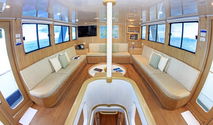 Lounge area of the vessel Galapagos Dive Expedition
