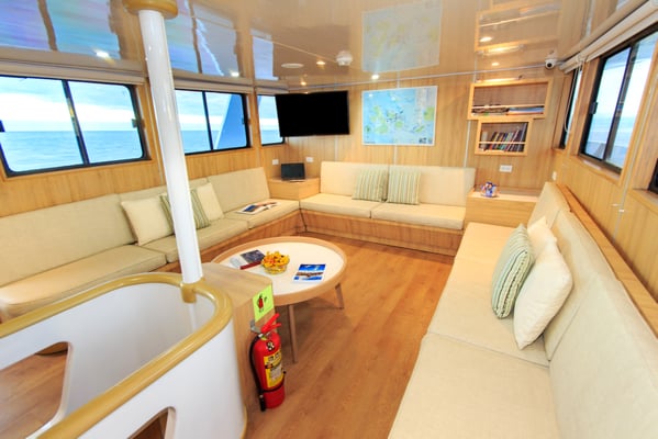 Lounge area of the vessel Galapagos Dive Expedition