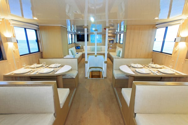 Dining area of the boat for the Galapagos Dive Expedition