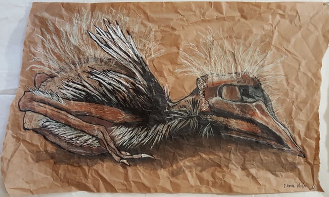 "Fledgling 2", 24"x36", Mixed Media on Packaging Paper, 2015