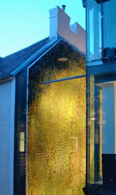 die begrünte Wand des Nachbarhauses