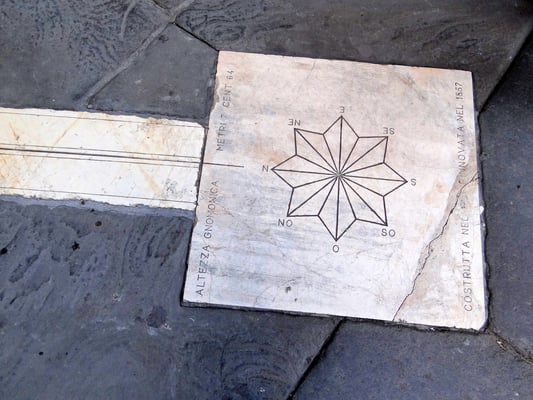 beim Durchqueren des Palazzo delle Ragione mit dem Wendekreis der Sonnen