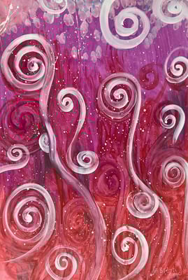 Bild 186: Spiralen02_weiss-kraftvoll-rot-wild, Tempera, 70x100