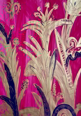 Bild 166: Blütenmeer04_purpur-gold, Tempera, 70x100