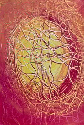 Bild 110: Universum16_Klangraum-gelb-pink-rot, Mischtechnik, 70x100