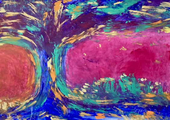 Bild 158: Baum02_mystisch-blau, Tempera, 35x70