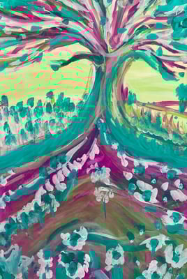 Bild 155: Baum07_Baum_violett-grün, Tempera, 70x100