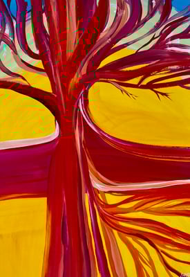 Bild 154: Baum06_Kraftvoll-rot-gelb, Tempera, 35x70