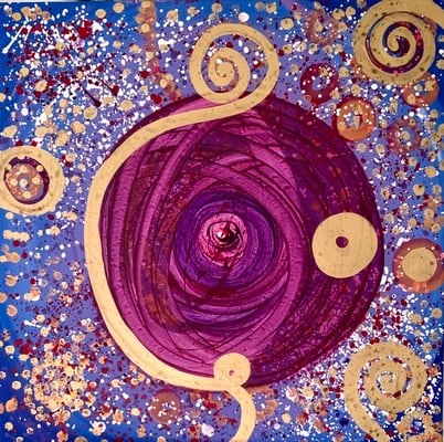 Bild 17: Stern der Fülle, violett-goldig-blau, Acryl, 80x80, CHF 1260.00