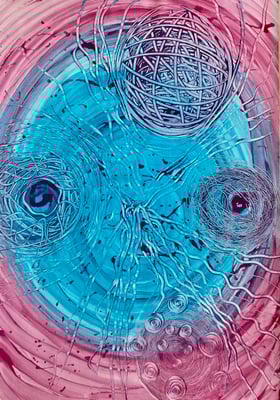 Bild 99: Universum19_Klangraum-Elemente in rosa-hellblau, Mischtechnik, 70x100