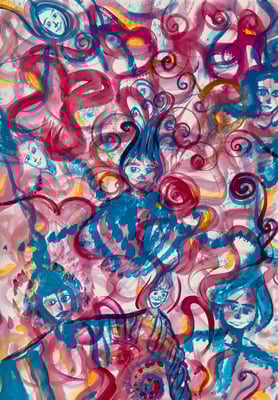 Bild 152: Hüterinnen-Archetypen_01_Närrinen und Magierinnen, Tempera, 35x70