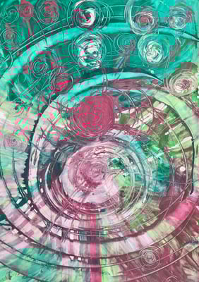 Bild 115: Universum17_Klangraum-waldgrün-rosa, Mischtechnik, 70x100