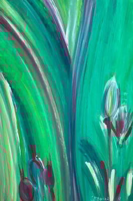 Bild 163: Blütenmeer03_grün-rot, Tempera, 70x100