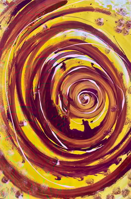 Bild 184: Spiralen08_Rotrot-gelb, Tempera, 70x100
