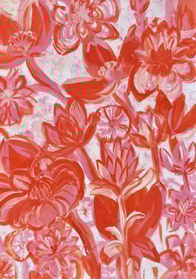 Bild 164: Blütenmeer08_rosa-korall, Tempera, 35x70