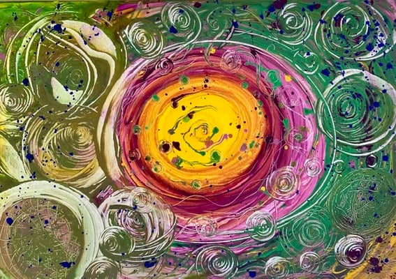 Bild 9: Das Universum, gelb-rot-grün, Acryl, 100x120, CHF 900.00