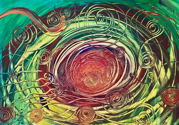 Bild 106: Universum07_Klangraum_Spiralen-Erdinnere, Mischtechnik, 70x100