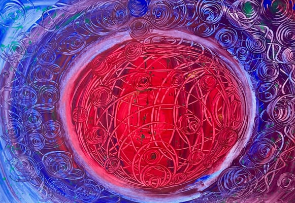 Bild 113: Universum23_Kraftvoll-vulkanisch-blau, Mischtechnik, 70x100