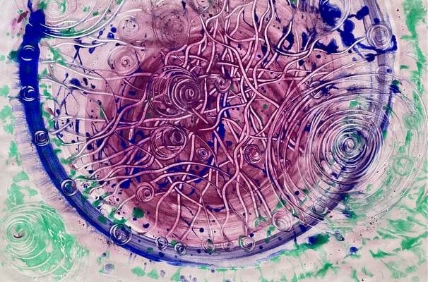 Bild 107: Universum05_Klangraum-bordeaux-blau-grün, Mischtechnik, 70x100