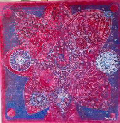 Bild 37: Lotusteich, Mischtechnik, 80x80, CHF 1260.00