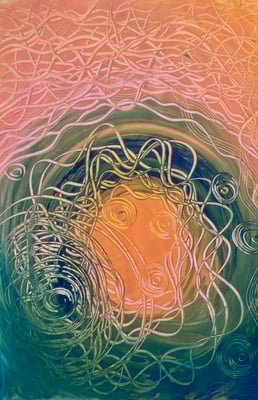 Bild 108: Universum15_Klangraum-korall-grün, Mischtechnik, 70x100