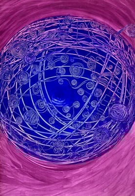 Bild 105: Universum08_Klangraum-Spiralen-violett-blau, Mischtechnik, 70x100