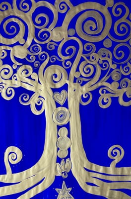 Bild 156: Baum04_Tiefblau-goldig, Tempera, 70x100