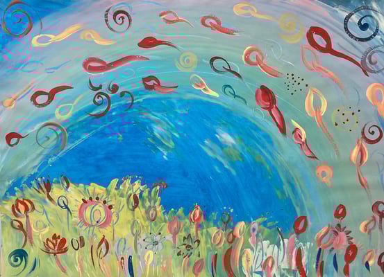 Bild 116: Universum20_Klangraum-Blick auf Erde, Mischtechnik, 70x100