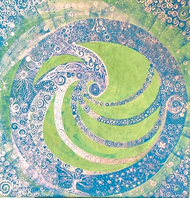 Bild 22: Stern der Fülle, silber-blau-grün, Mischtechnik, 80x80, CHF 1260.00