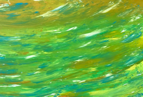 Bild 169: Flowing01_Wassergrün-gelb, Tempera, 70x100