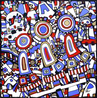 Inspired byJames Rizzi and Hundertwasser, painting The Trio by the German artist Veronika Spleiss