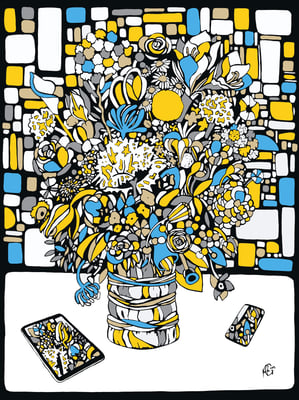 Veronika Spleiss "Still-Leben" 2022 80x60 cm, Bemalter Kunstdruck auf Hahnemühle Papier, German Etching