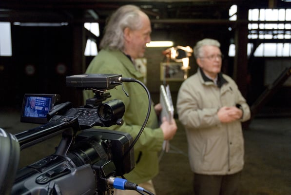 Dreharbeiten in der Schachthalle unter dem Fördergerüst