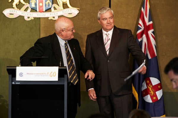 Hon Max Willis (left) and compere Mike Munro working as a team at the lunch