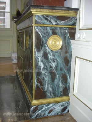 Profil cheminée chauffe plats en tôle en faux-marbre Vert de Mer